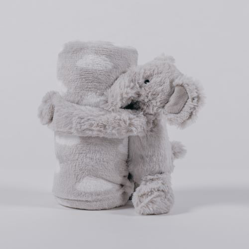 Detská deka s plyšovou figúrkou 75x100 cm elefant sivý 