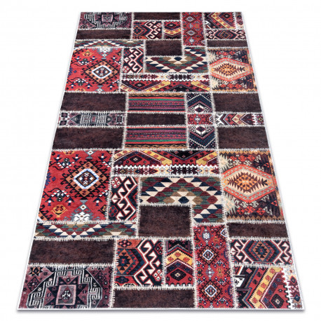 Predajňa 16. ANDRE 2305 prateľný Koberec keleti patchwork protišmykový - bordový / hnedý 160x220 cm