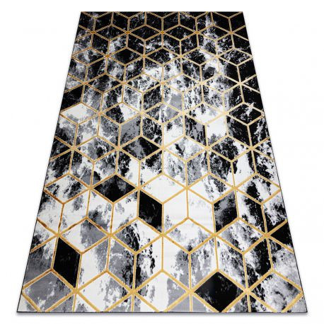 Moderný GLOSS 3D koberec 409A 82 art deco čierny / zlatý / sivý 240x330 cm