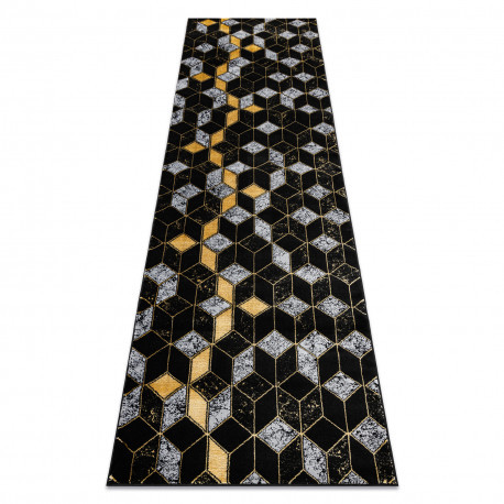 Moderný GLOSS koberec, Behúň 400B 86 elegantný, glamour, art deco, 3D Geometrické tvary - čierny / zlatý 70x200 cm