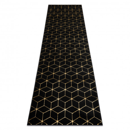 Moderný koberec GLOSS, behúň 409C 86 glamour, art deco čierny / zlatý 70x200 cm