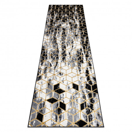 Moderný GLOSS koberec, Behúň 409A 82 art deco čierny / sivý / zlatý 60x300 cm