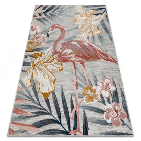 Koberec  BOTANIC 65263 Flamingó, Kvety tkaný na plocho - sivý 157x220 cm