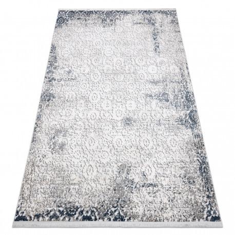 Moderný REBEC koberec so strapcami 51172A - s dvomi dľžkami vlasu, - Krémový / tmavomodrý 280x370 cm