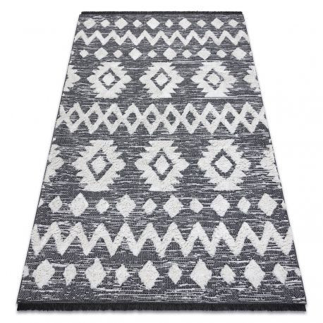 Tkaný sisalový koberec  EKO cikcak 22319 so strapcami - s dvomi dľžkami vlasu, - sivý / Krémový, recyklovaný koberec 155x220 cm