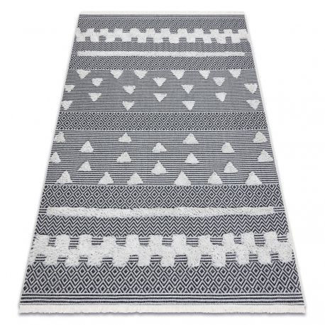 Tkaný sisalový koberec boho MOROC Geometrické tvary - 22321 so strapcami - s dvomi dľžkami vlasu, - Krémový / сив, recyklovaný koberec 155x220 cm