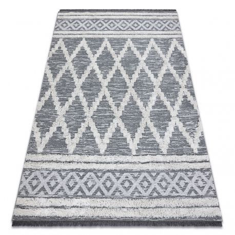 Tkaný sisalový koberec boho MOROC 22297 - 2 dĺžky vlasu z vlny sivý / Krémový, recyklovaný koberec 194x290 cm