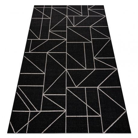 Tkaný sisalový koberec Floorlux 20605 čierny / strieborný Trojuhoľníky, Geometrické tvary -  140x200 cm