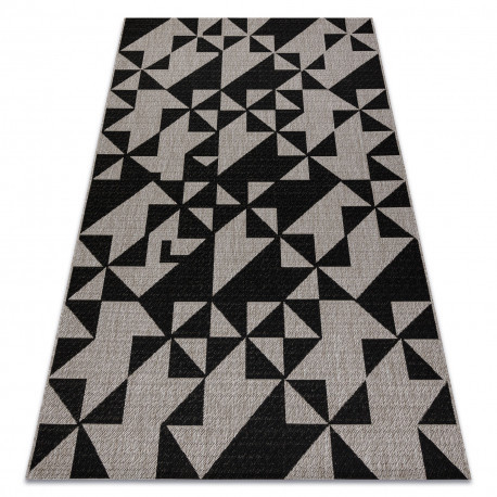 Tkaný sisalový koberec Floorlux 20489 strieborný / čierny Trojuhoľníky 240x330 cm