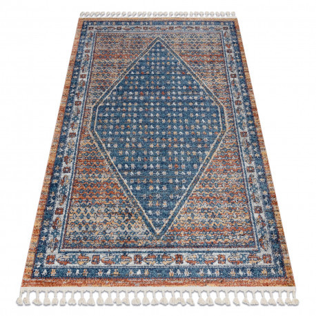 Moderný koberec BELLE BG58A tmavomodrý / béžový so strapcami 140x190 cm