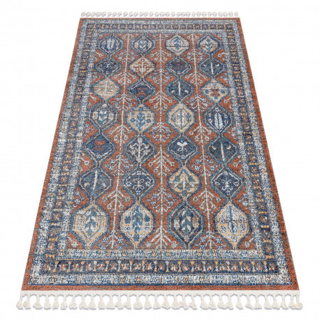 Moderný koberec BELLE BG60A tmavomodrý / béžový so strapcami 140x190 cm