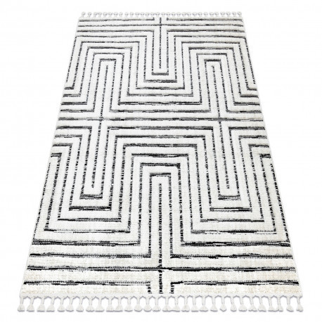 Koberec SEVILLA Z788B Labirint biely / Antracitový so strapcami Berber shaggy 80x150 cm