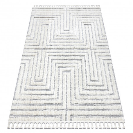 Koberec SEVILLA Z788A labirint, biely / sivý Berber shaggy 180x270 cm