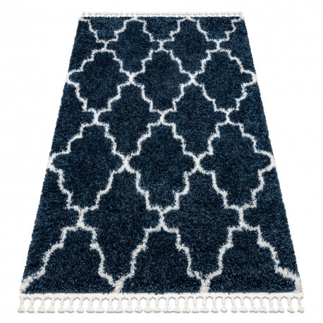 Koberec BERBER UNION 3488 Marocký Trellis modrý / Krémový so strapcami shaggy 140x190 cm