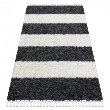 Koberec BERBER UNION 4079 Pruhovaný sivý / Krémový so strapcami shaggy 180x270 cm