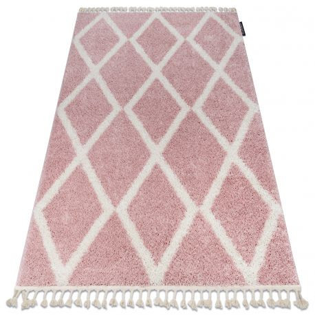 Koberec BERBER TROIK A0010 ružový / biely so strapcami shaggy 160x220 cm