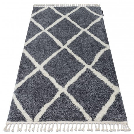 Koberec BERBER CROSS B5950 sivý / biely so strapcami shaggy 140x190 cm