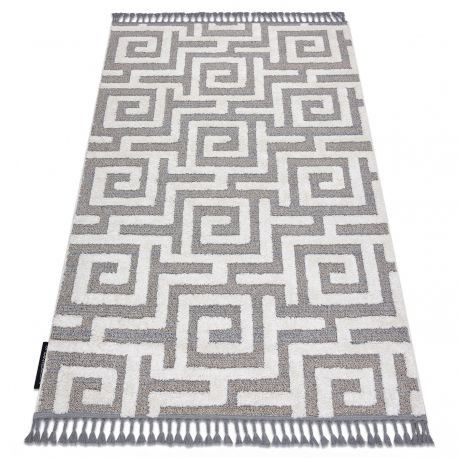 Koberec MAROC P655 Labirint sivý / biely so strapcami Berber shaggy 140x190 cm