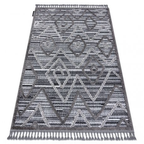 Koberec MAROC P657 Diamant, cikcak, čierny / sivý so strapcami Berber shaggy 140x190 cm