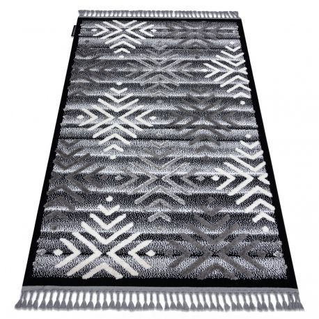Koberec MAROC P658 Snehové vločky čierny / sivý so strapcami Berber shaggy 140x190 cm