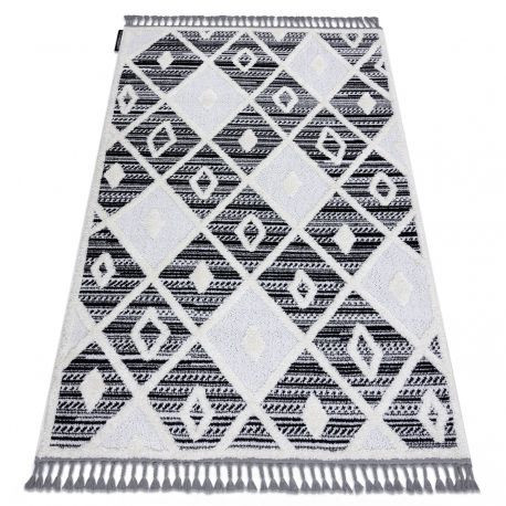 Koberec MAROC P662 Diamant čierny / biely so strapcami Berber shaggy 160x220 cm
