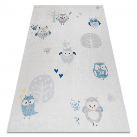 BAMBINO 1161 prateľný koberec Sovy pre deti protišmykový - sivý 160x220 cm