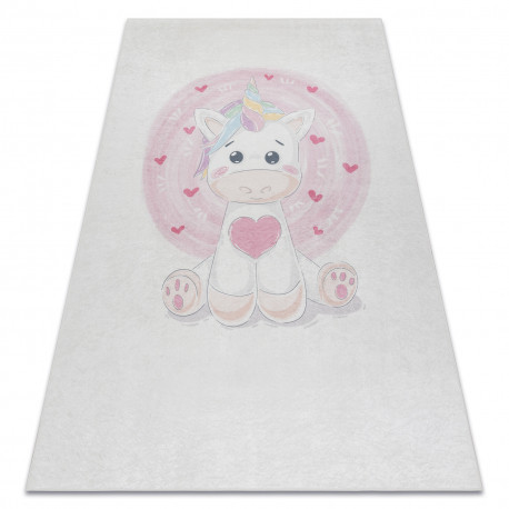 BAMBINO 1128 prateľný koberec Jednorožec pre deti protišmykový - Krémový 80x150 cm