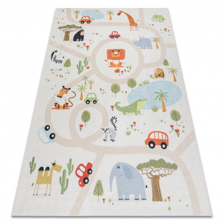 BAMBINO 1165 prateľný koberec Zoo pre deti protišmykový - béžový 80x150 cm