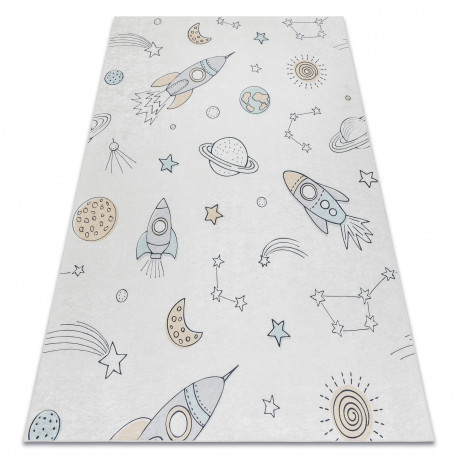 BAMBINO 1278 prateľný koberec Raketa pre deti protišmykový - Krémový 80x150 cm