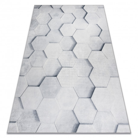 ANDRE 1180 prateľný koberec Voštinový, šesťuholníkový 3D protišmykový - sivý 80x150 cm