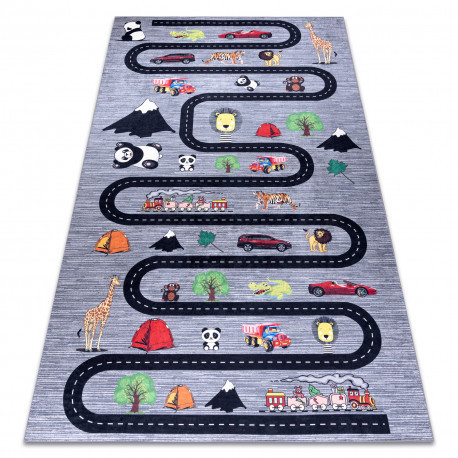 BAMBINO 2092 prateľný koberec Cesty, autá pre deti protišmykový - Antracitový 80x150 cm