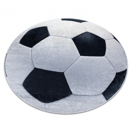 BAMBINO 2139 kruhový prateľný koberec - Futbal pre deti protišmykový - čierny / biely  100 cm