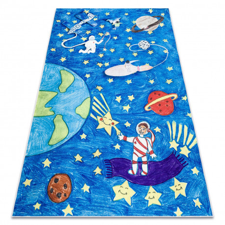 BAMBINO 2265 prateľný koberec Raketa pre deti protišmykový - modrý 140x190 cm