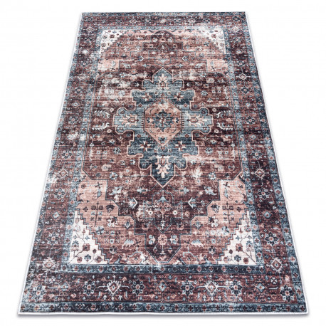 ANDRE 1826 prateľný koberec vintage protišmykový - hnedý / modrý  160x220 cm