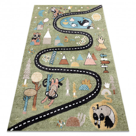 Koberec FUN Route pre deti, zelený 80x150 cm